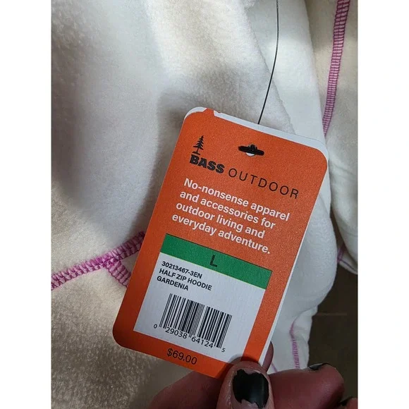 Bass Outdoor Womens Half Zip Hoodie Gardenia White Pink Fleece L NWT - Picture 2 of 5